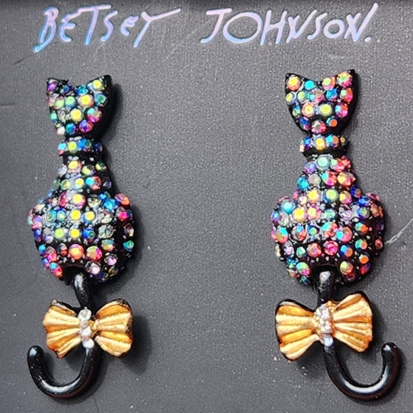 Betsey Johnson Pave Black Cat Earrings - Boo To You - Picture 13 of 16